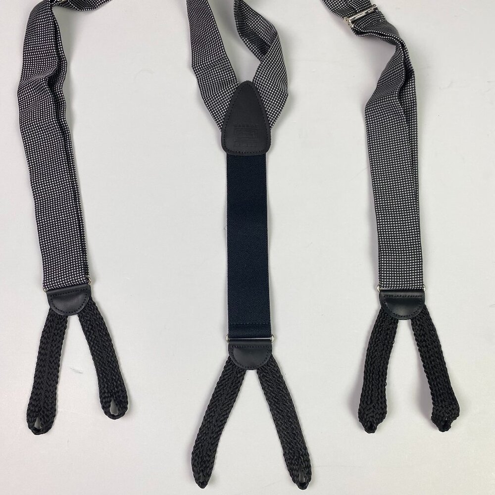 Carrot & Gibbs Suspenders Men's Black Silver Silk CAS Made in Germany Polka Dots